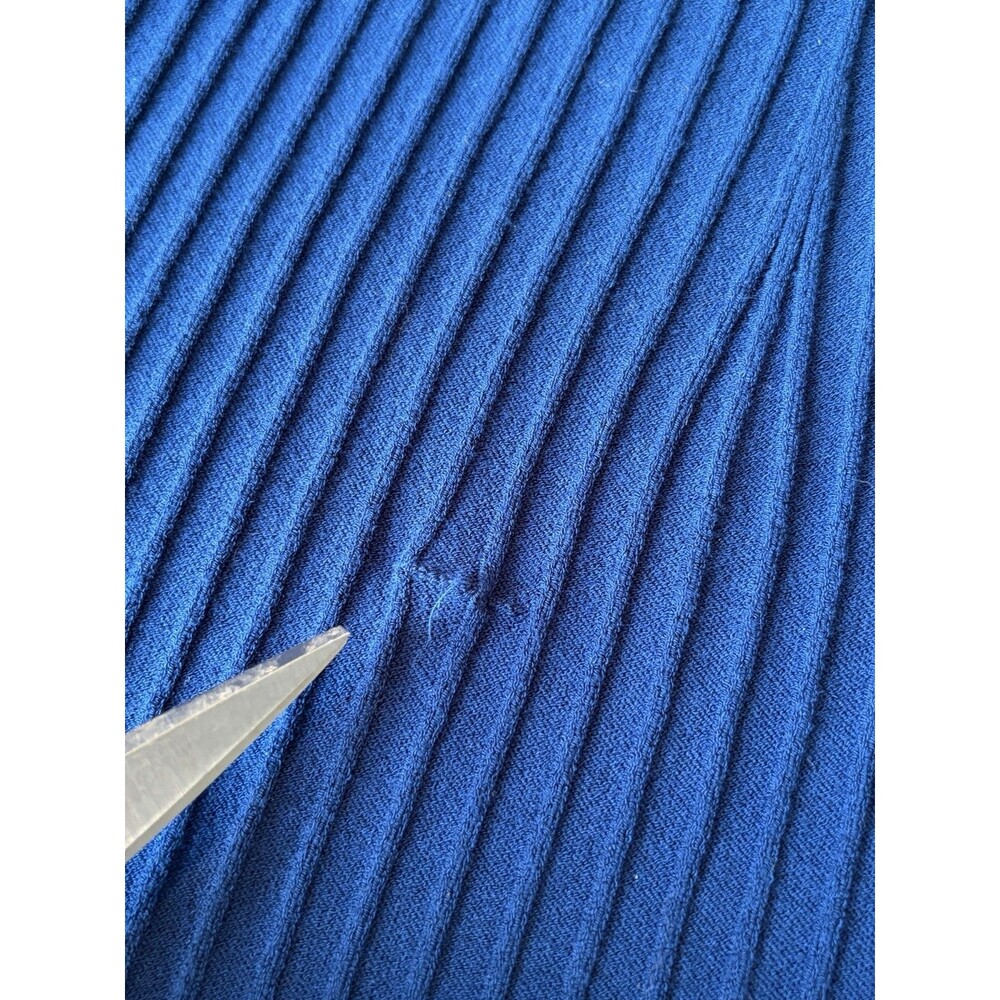 Ann Mashburn Blue Ribbed Knit Sweater Dress Large Fit Flare Designer Work Event - Picture 8 of 11